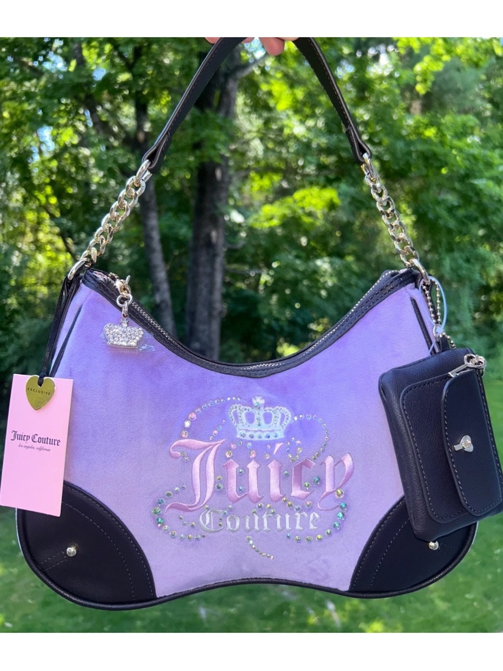 NEW! JUICY COUTURE Velour Dreamy Juicy Shoulder Bag in Lavender/Chocolate